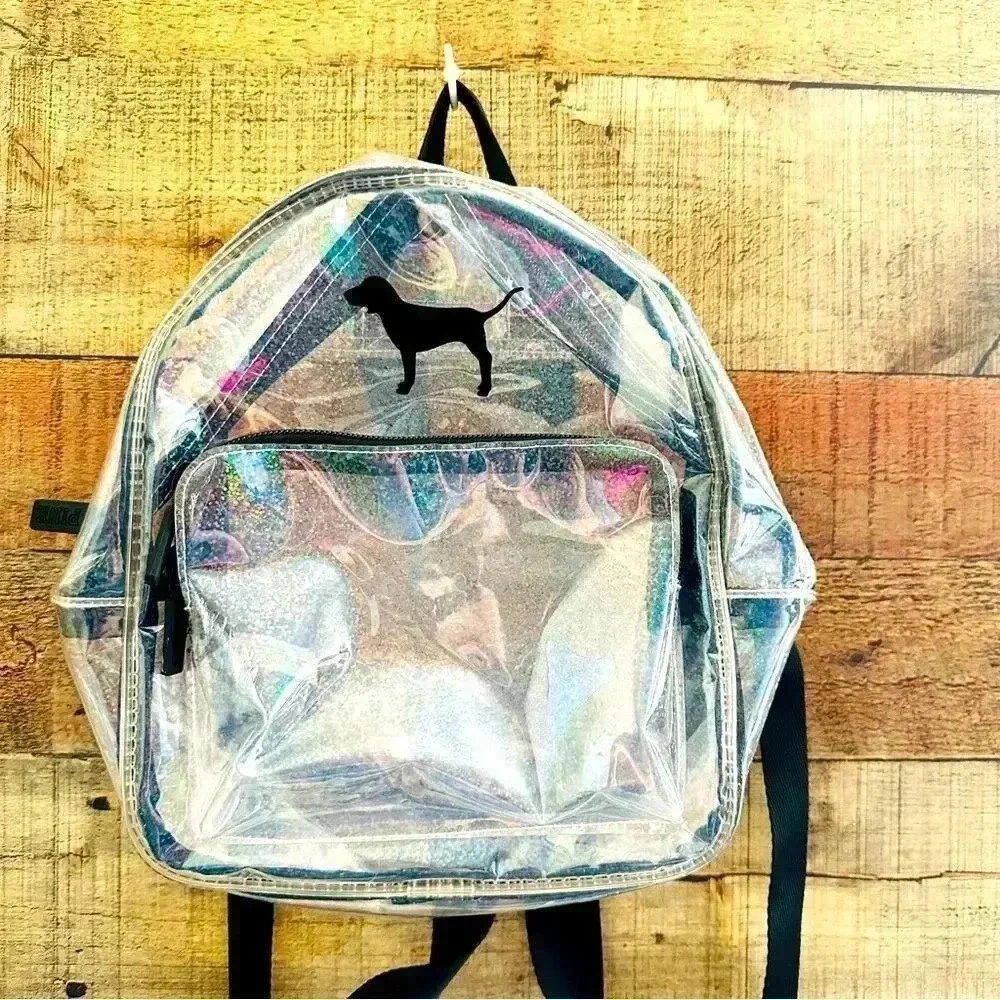 Victoria Secrets Pink Mini Clear Sparkle Dog Backpack